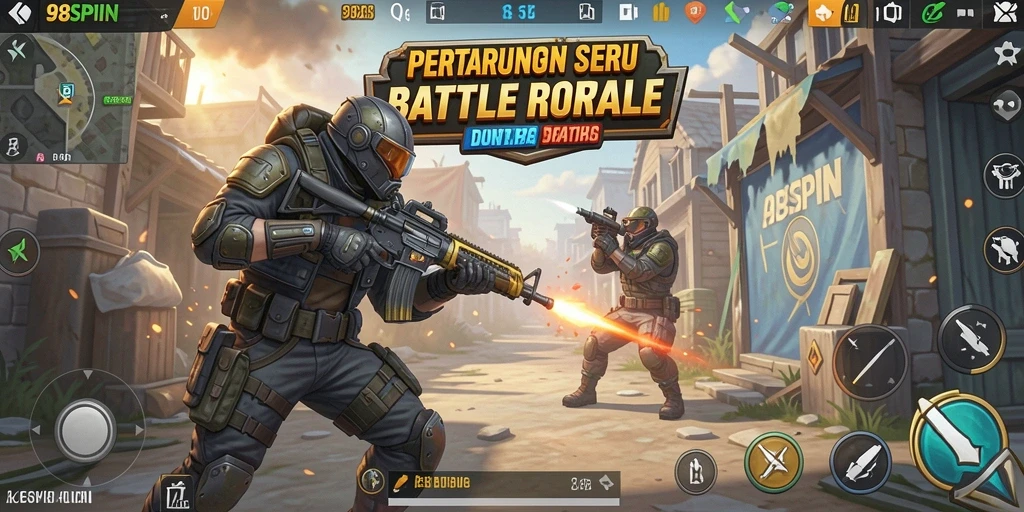 Gameplay 98SPIN dengan pertarungan seru dalam arena Battle Royale.