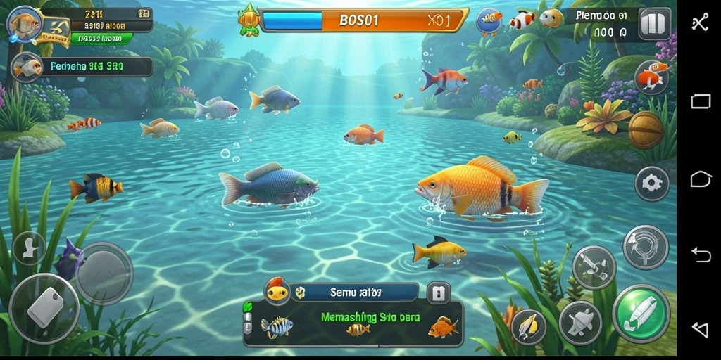 Tangkapan ikan besar dalam gameplay bos01 yang mendebarkan.