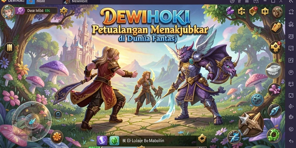 Tangkapan layar utama DEWIHOKI menampilkan aksi seru dalam dunia petualangan.
