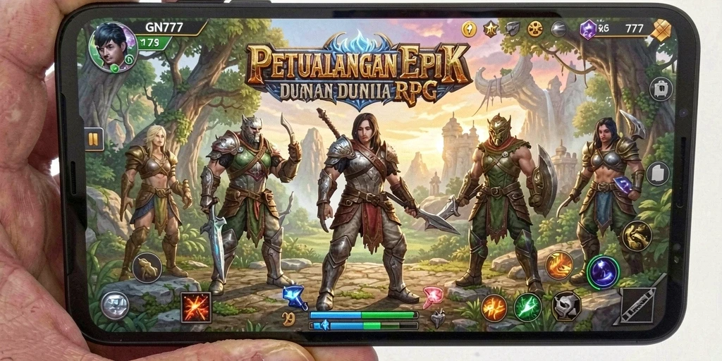 Tangkapan layar gameplay GN777 yang menampilkan pertarungan epik dan karakter beragam.