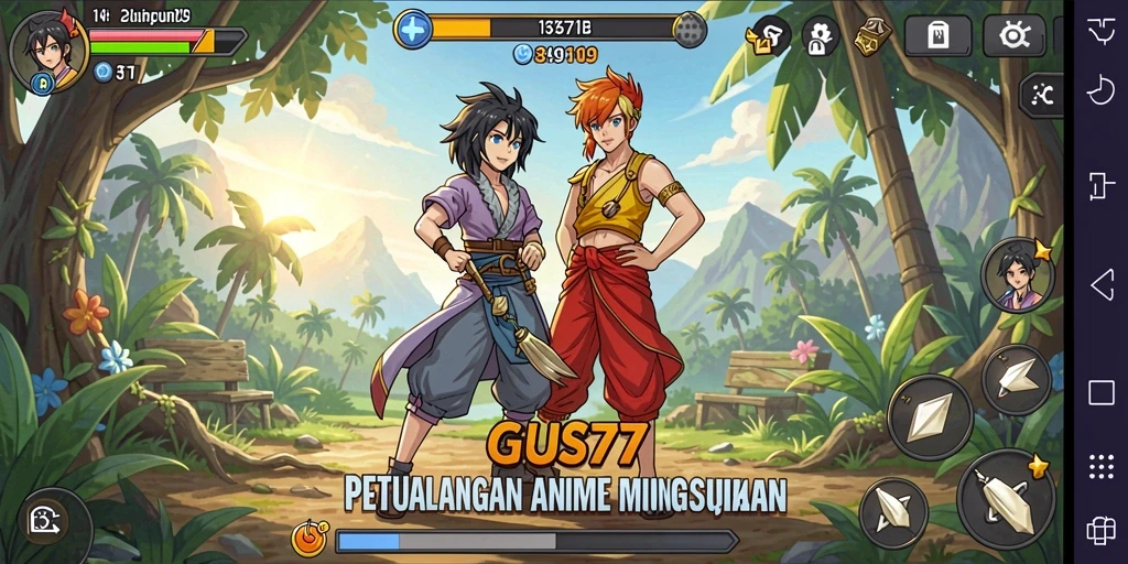 Screenshot GUS77 menunjukkan aksi seru dalam pertempuran karakter anime.