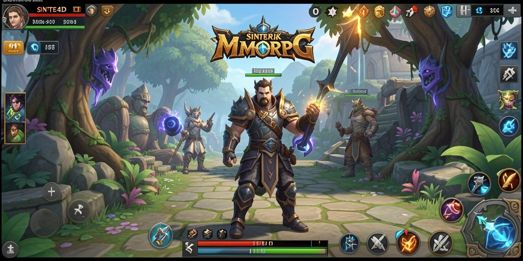 Tangkapan layar dari SINTE4D menunjukkan aksi pertempuran seru di dunia MMORPG.
