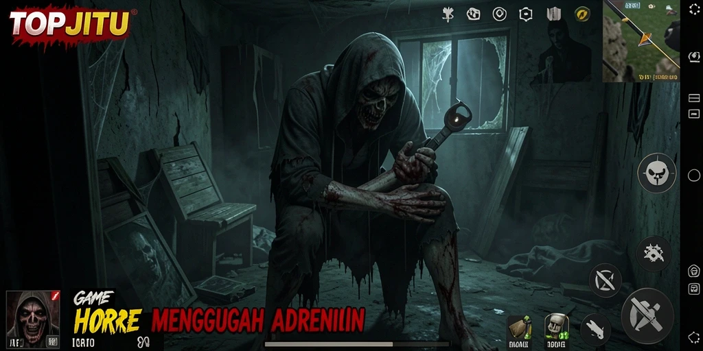 Screenshot gameplay <strong>TOPJITU</strong> memperlihatkan suasana mencekam yang khas.